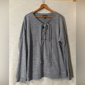 Tribal Sweater Long Sleeve Lace-Up Front Heathered Blue Women’s Sz L